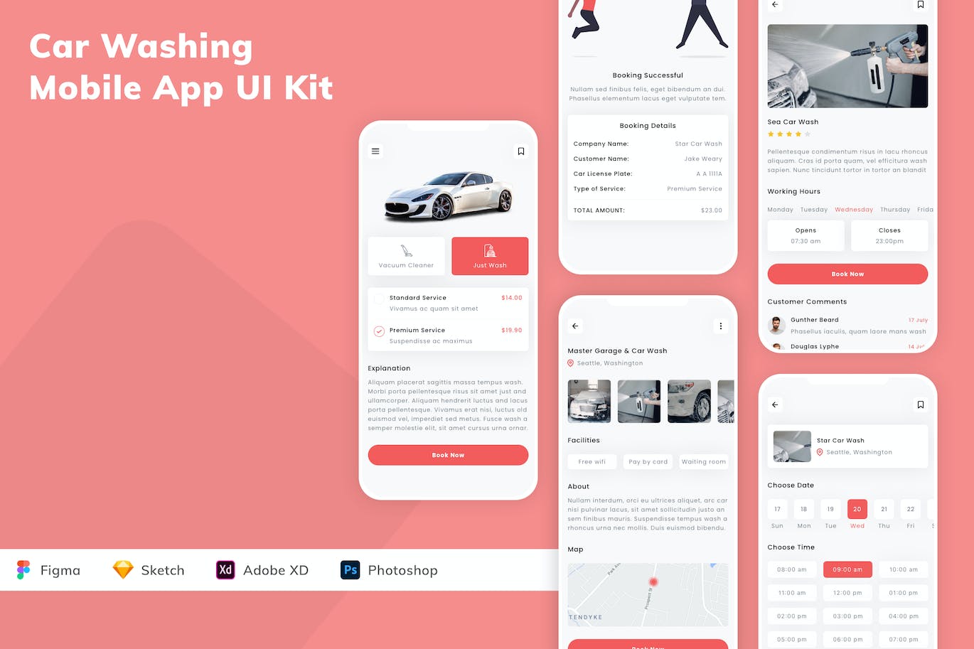 洗车应用程序App设计UI工具包 Car Washing Mobile App UI Kit APP UI 第1张