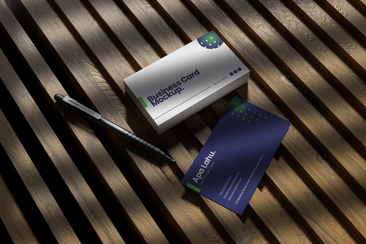 带有阴影叠加的逼真名片效果图样机 Realistic Business Card Mockup with Shadow Overlay 样机素材 第3张