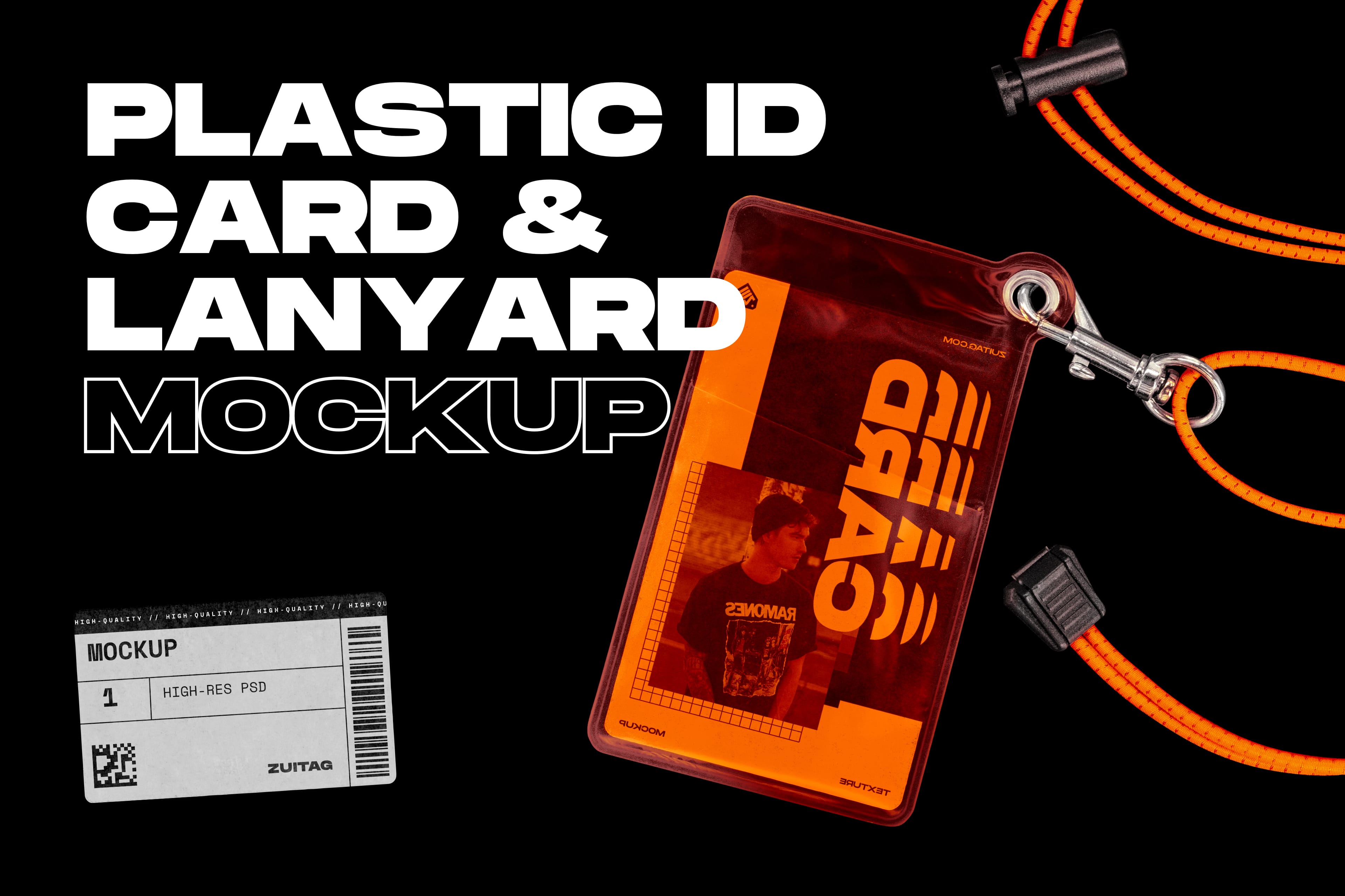 塑料身份证和挂绳样机 PLASTIC ID CARD AND LANYARD MOCKUP 样机素材 第1张