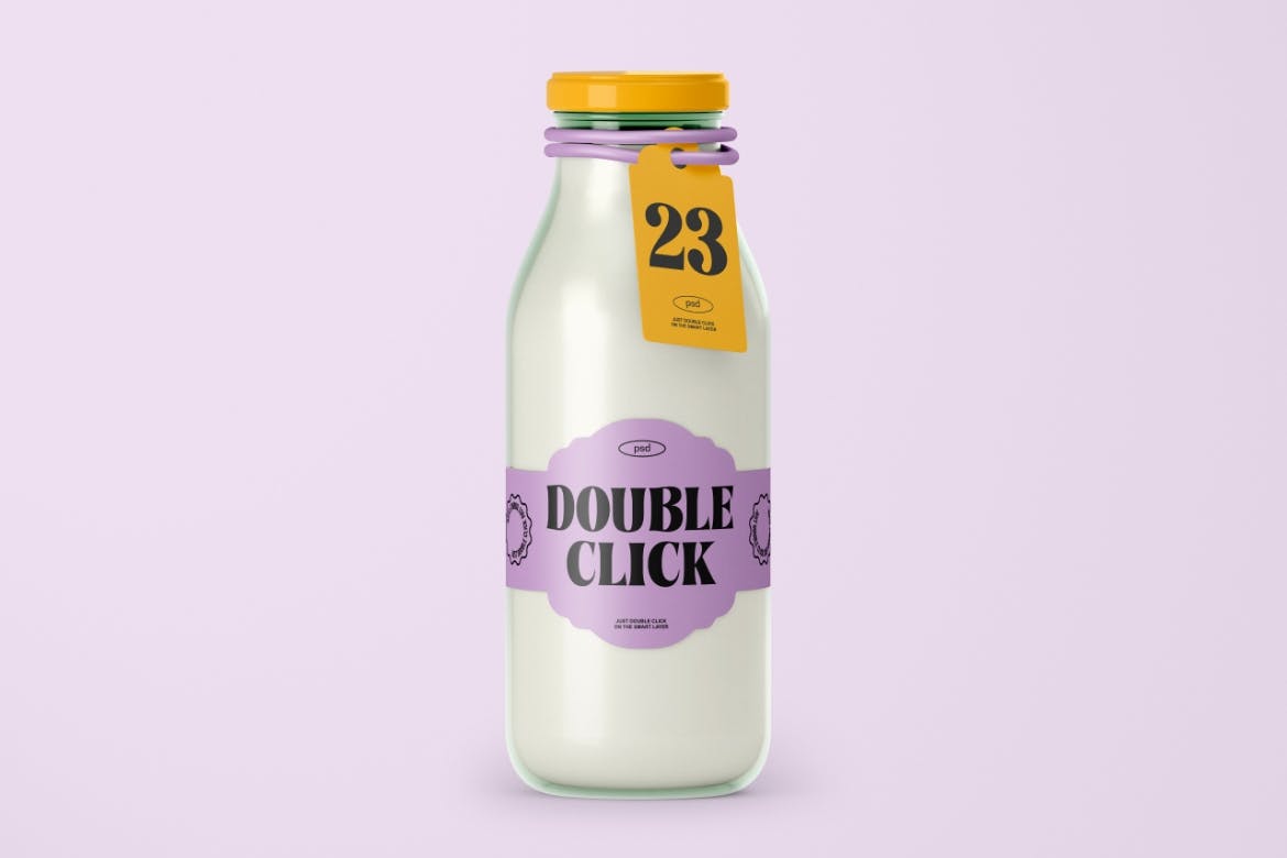 透明牛奶玻璃瓶标签设计样机 Glass Bottle Mockup 样机素材 第4张