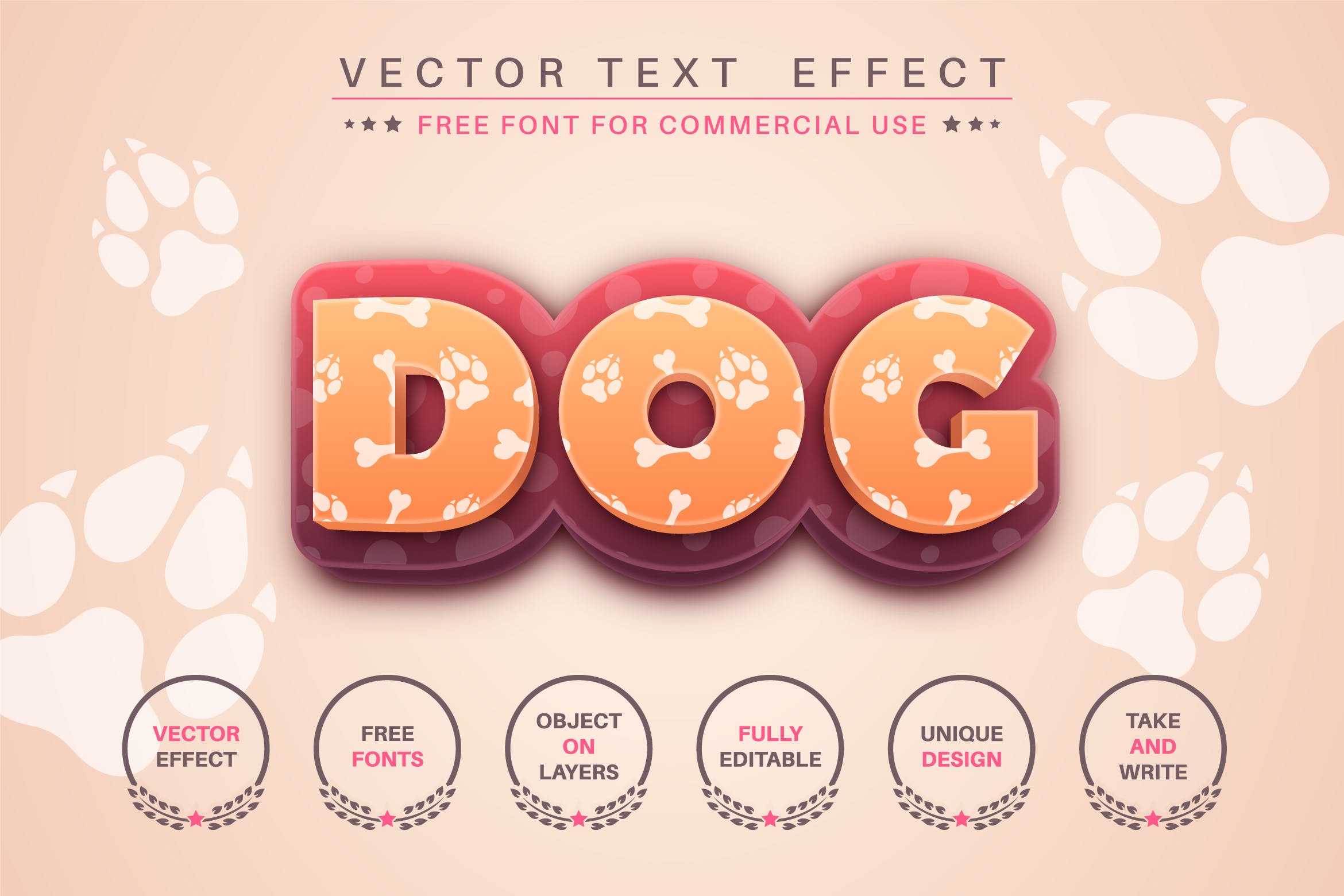 狗骨头脚印文字效果字体样式矢量素材 Big Dog – editable text effect, font style 图片素材 第1张