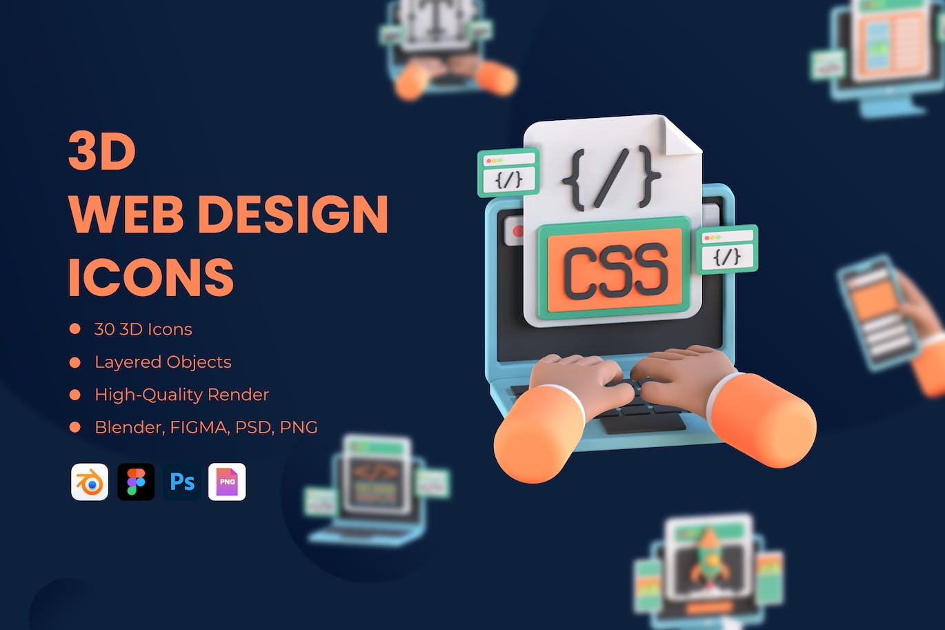 3D网页设计图标 3D Web Design Icons 图标素材 第1张