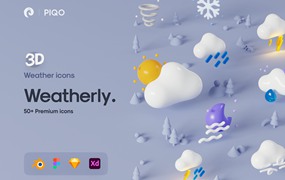 50多个3D高分辨率原始风格和粘土风格完美天气图标包 Weatherly 3D icons – 50+ Weather icons