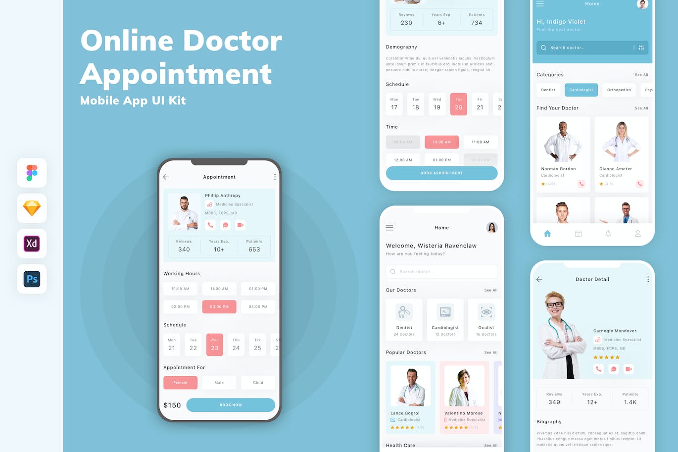 网上医生预约App移动应用设计UI工具包 Online Doctor Appointment Mobile App UI Kit APP UI 第1张