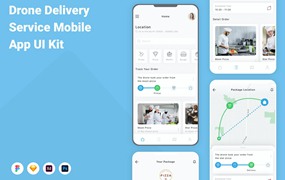 无人机送货服务App应用程序UI工具包素材 Drone Delivery Service Mobile App UI Kit
