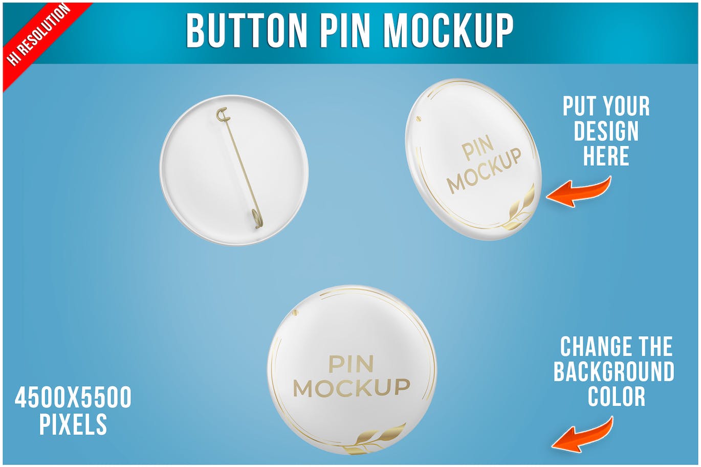 金属按钮别针Logo设计样机 Metallic Button Pin Mockup 样机素材 第1张