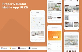物业租赁App应用程序UI工具包素材 Property Rental Mobile App UI Kit