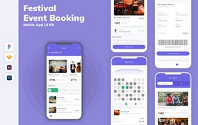 节日和活动预订App移动应用设计UI工具包 Festival & Event Booking Mobile App UI Kit