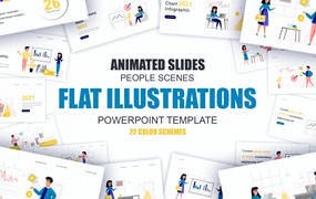 商业金融扁平插画数据可视化PPT动画幻灯片模板 Business Flat Illustration Powerpoint Template