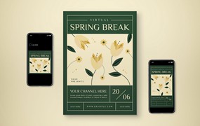 春天假期海报模板下载 Virtual Spring Break Flyer Set