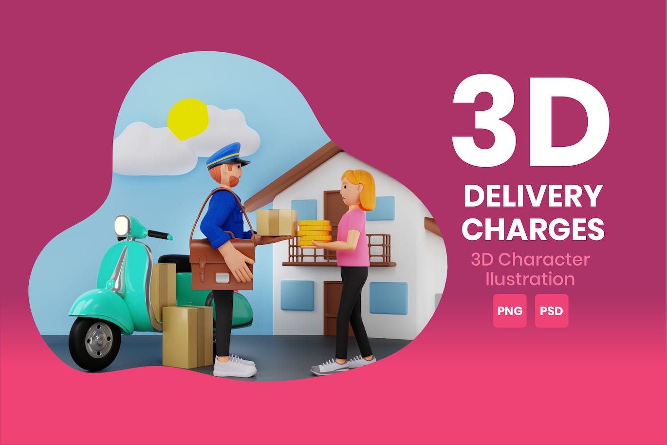 配送费用3D角色插画素材 Delivery Charges 3D Character Illustration 图片素材 第1张
