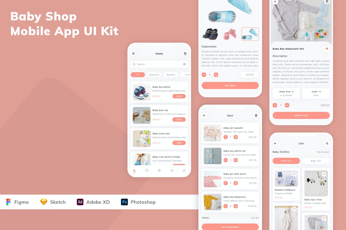 婴儿商店应用程序App设计UI工具包 Baby Shop Mobile App UI Kit APP UI 第1张