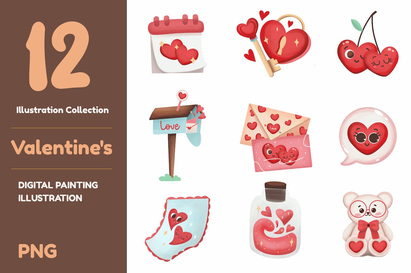 情人节爱心主题插画素材 Valentine’s Day Illustrations 设计素材 第1张