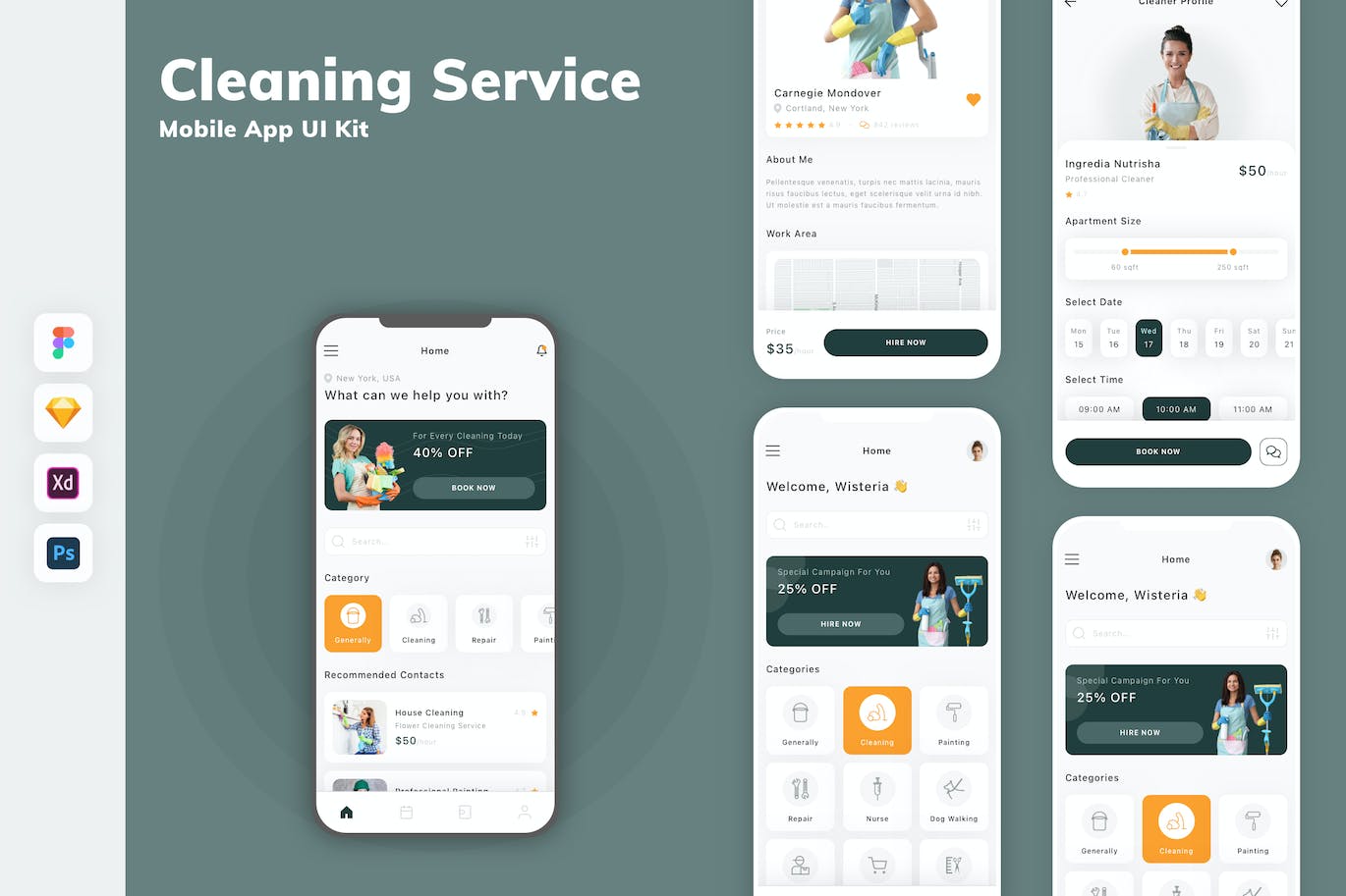 清洁服务App移动应用设计UI工具包 Cleaning Service Mobile App UI Kit APP UI 第1张