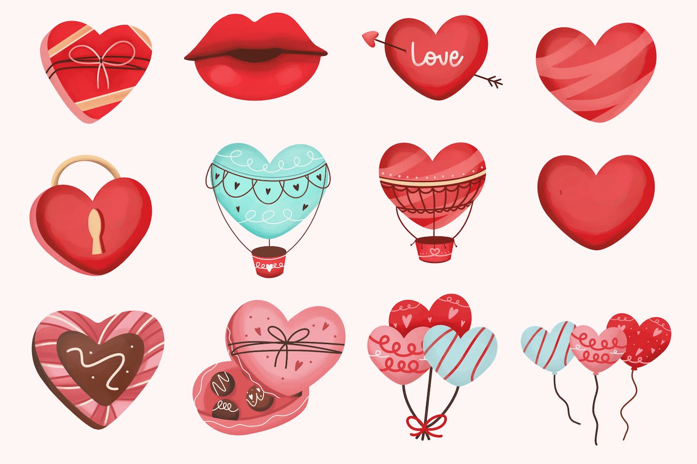 情人节爱心形状元素插画 Valentine’s Day Illustrations 图标素材 第2张