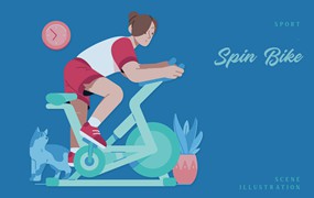 动感单车运动场景插画 Sport – Spin Bike Scene Illustration