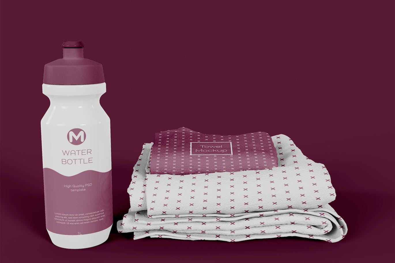 塑料瓶&毛巾品牌设计样机 Towels with Plastic Bottle Mockup 样机素材 第1张