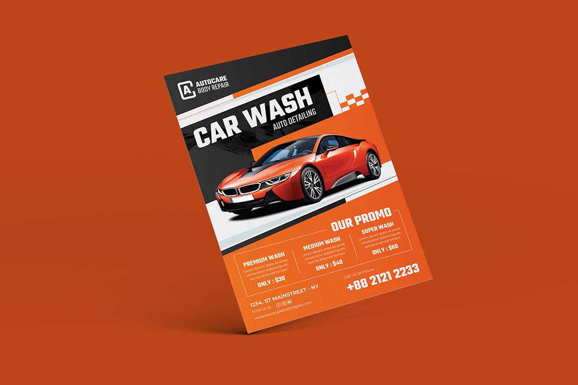洗车服务海报模板 Car Wash Flyer Template Set 设计素材 第2张