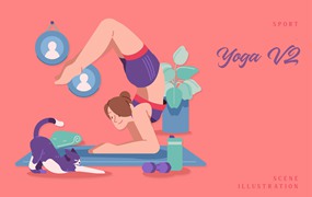 瑜伽运动场景插画v2 Sport – Yoga V2 Scene Illustration