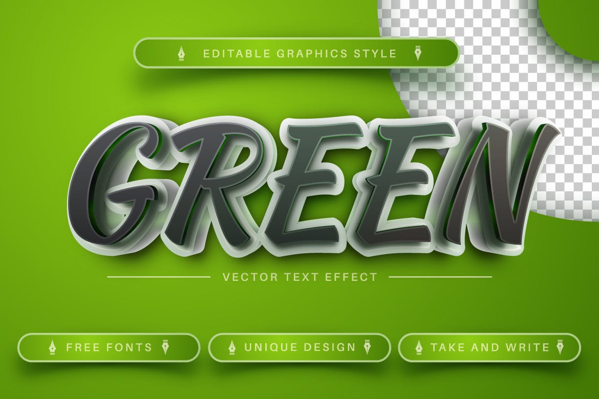 3D绿色可编辑的文字效果 3D Green – Editable Text Effect, Font Style 插件预设 第2张