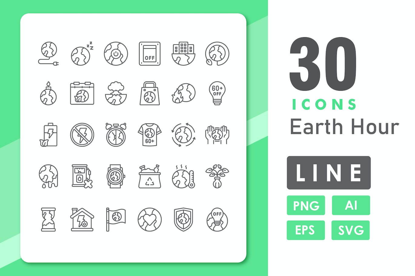 30个线条风格地球一小时图标 30 Earth Hour Icons – Line 图标素材 第1张