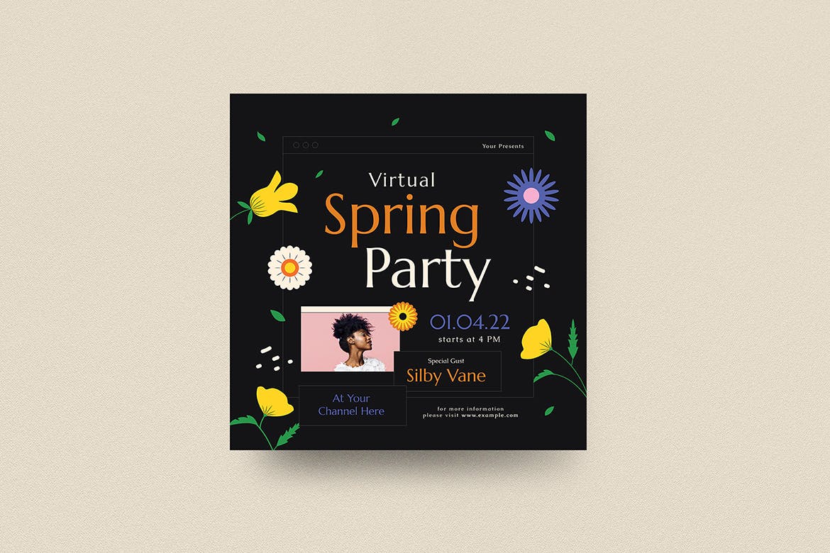 春季派对活动宣传单模板 Virtual Spring Party Event Flyer Set 设计素材 第4张