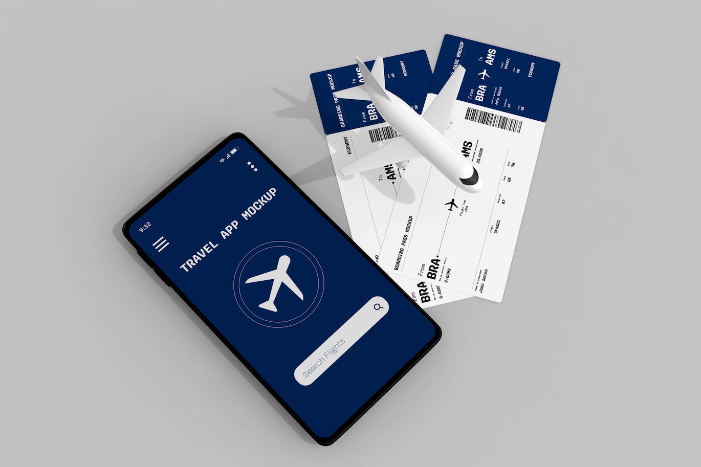 手机屏幕&登机牌设计展示样机 Travel App & Boarding Pass Mockup 样机素材 第1张