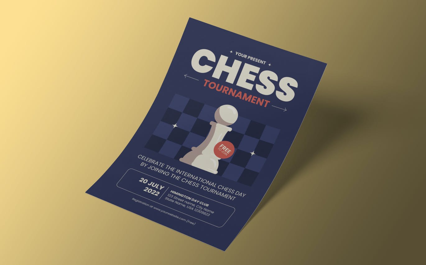 国际象棋比赛海报模板下载 Chess Tournament Flyer Template 设计素材 第3张