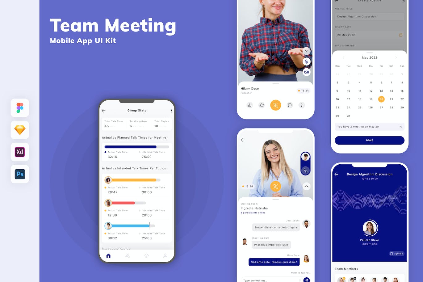团队会议App移动应用设计UI工具包 Team Meeting Mobile App UI Kit APP UI 第1张