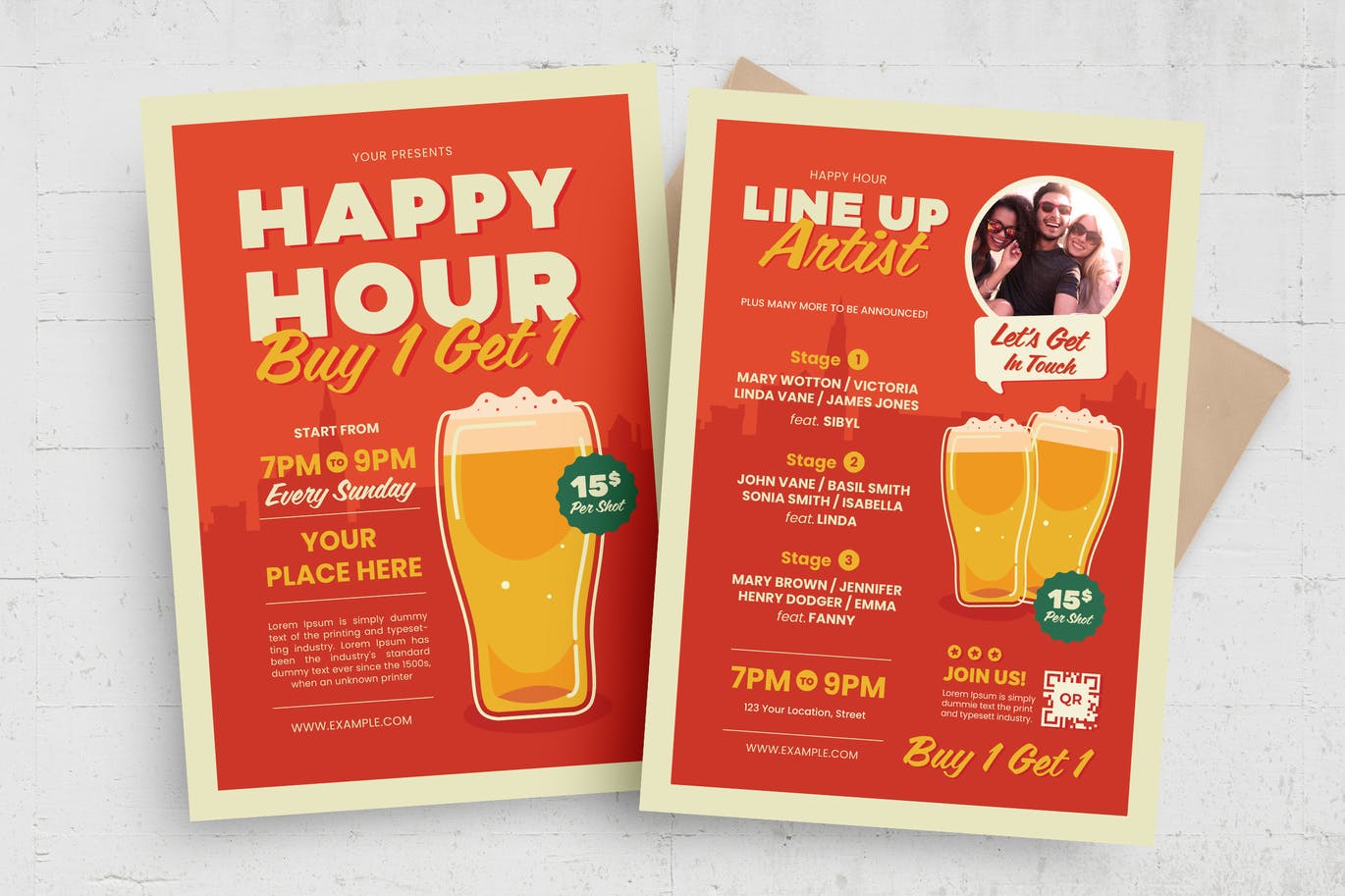 欢乐时光传单啤酒插画海报 Happy Hour Flyer Beer Illustration 设计素材 第1张
