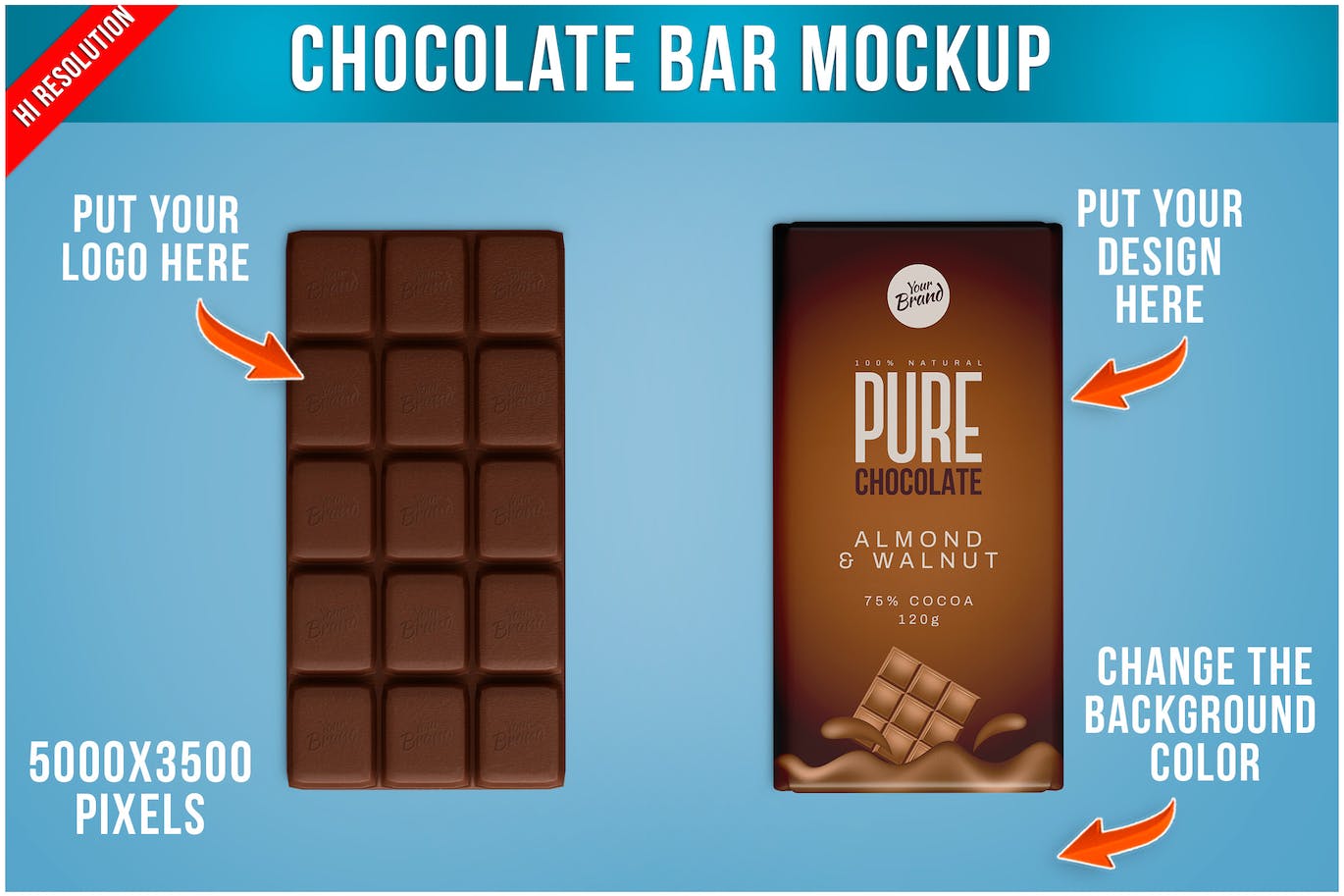 巧克力棒食品包装设计样机 Chocolate Bar Mockup 样机素材 第1张