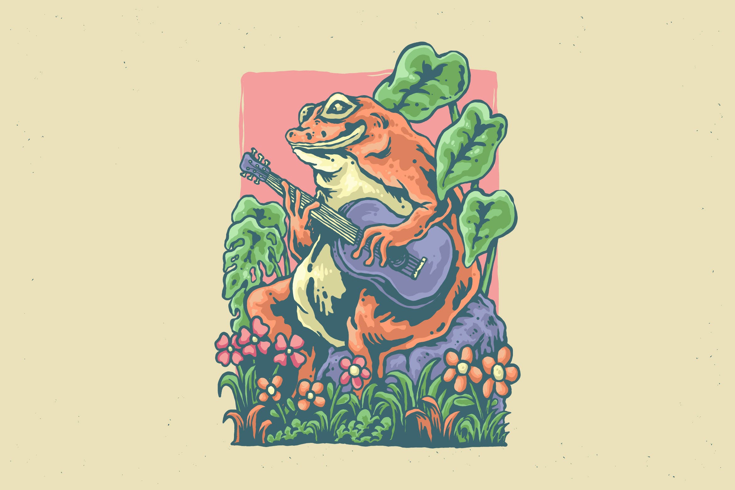 弹吉他青蛙设计插画 illustration of frog playing guitar design 图片素材 第1张