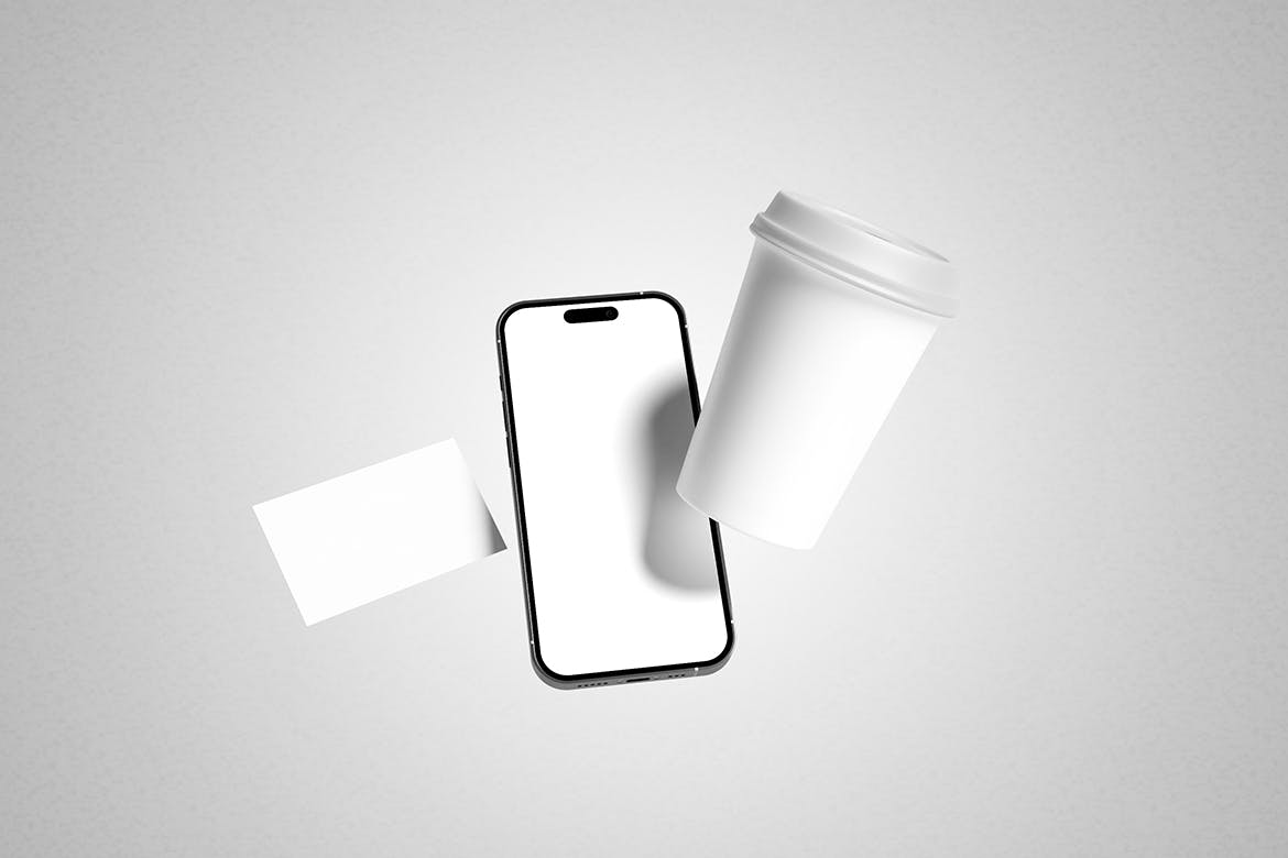 浮动手机/名片/纸杯咖啡品牌推广样机 Floating Coffee Branding Promotion Mockup 样机素材 第2张