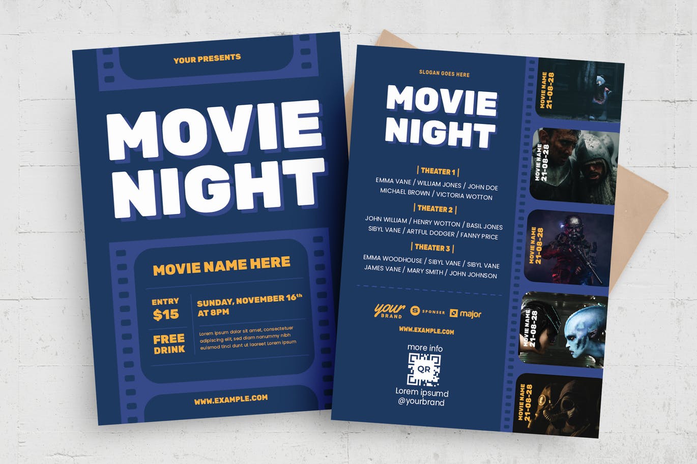 电影之夜传单设计模板 Movie Night Flyer Template 设计素材 第1张