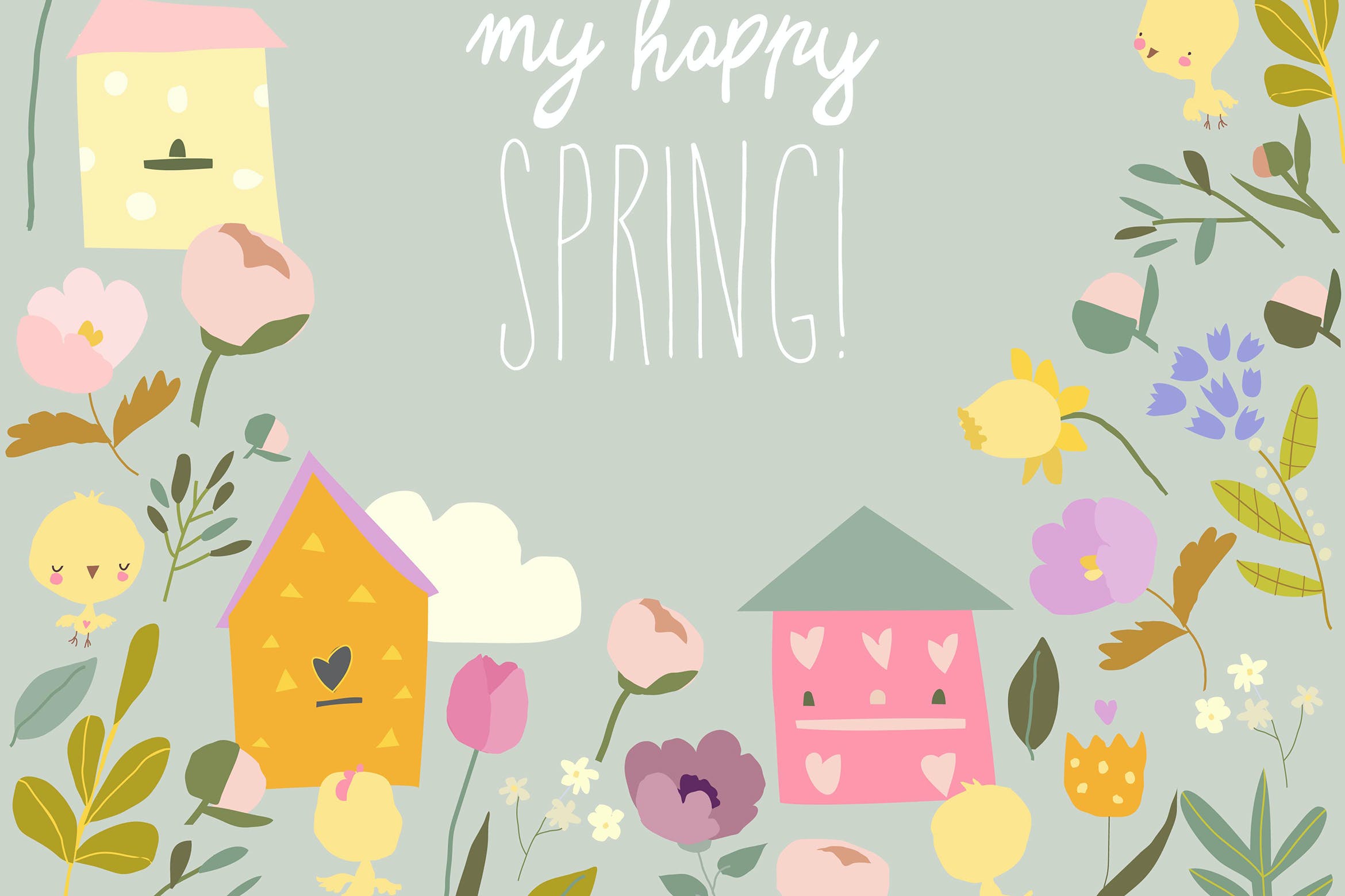 可爱的春天花朵装饰框架矢量插画 Vector Cute Frame composed of Spring Flowers 图片素材 第1张