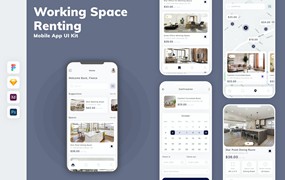 办公室租赁App移动应用设计UI工具包 Working Space Renting Mobile App UI Kit