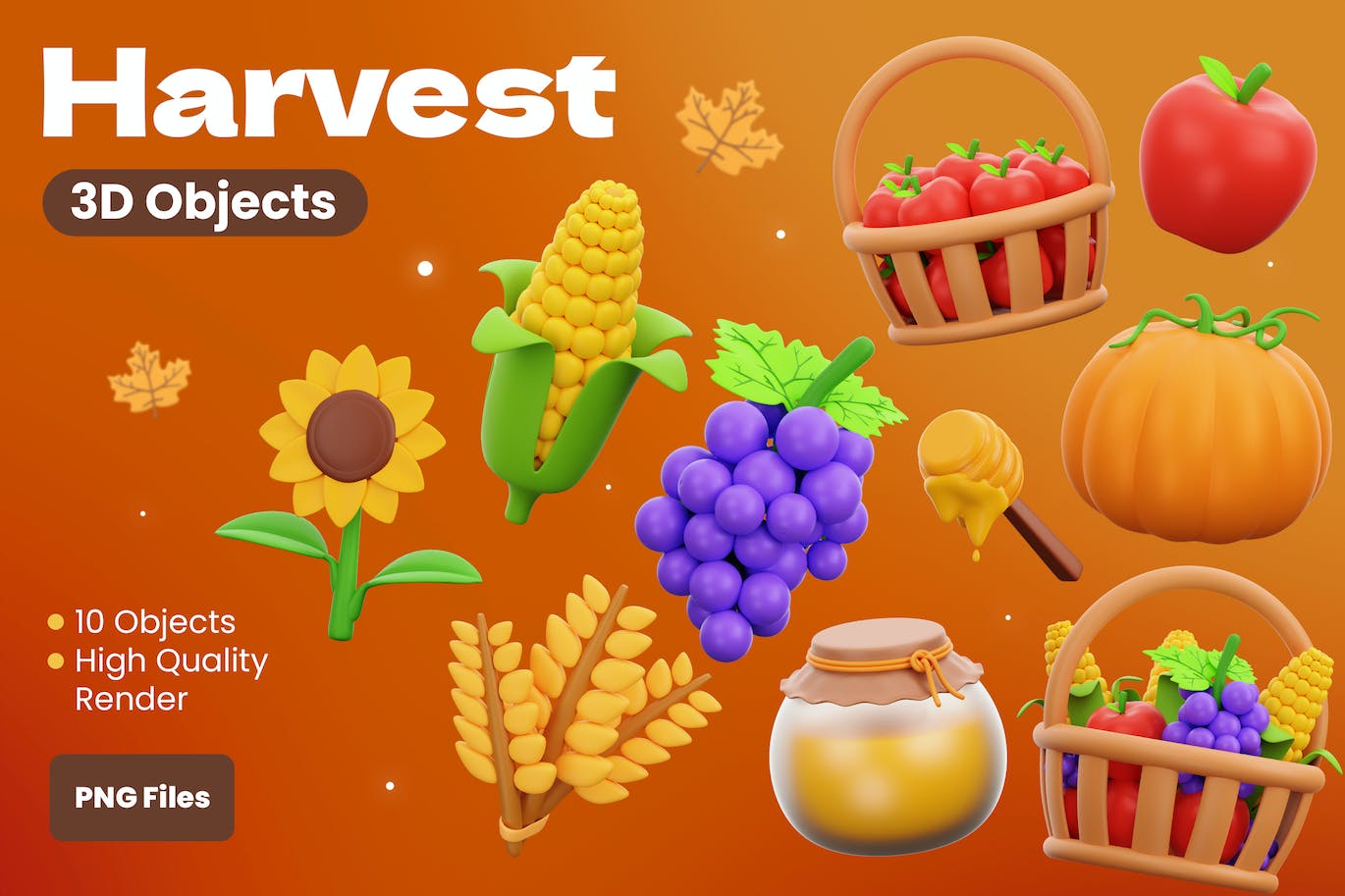 丰收食品3D插画 Harvest 3D Illustrations 图片素材 第1张