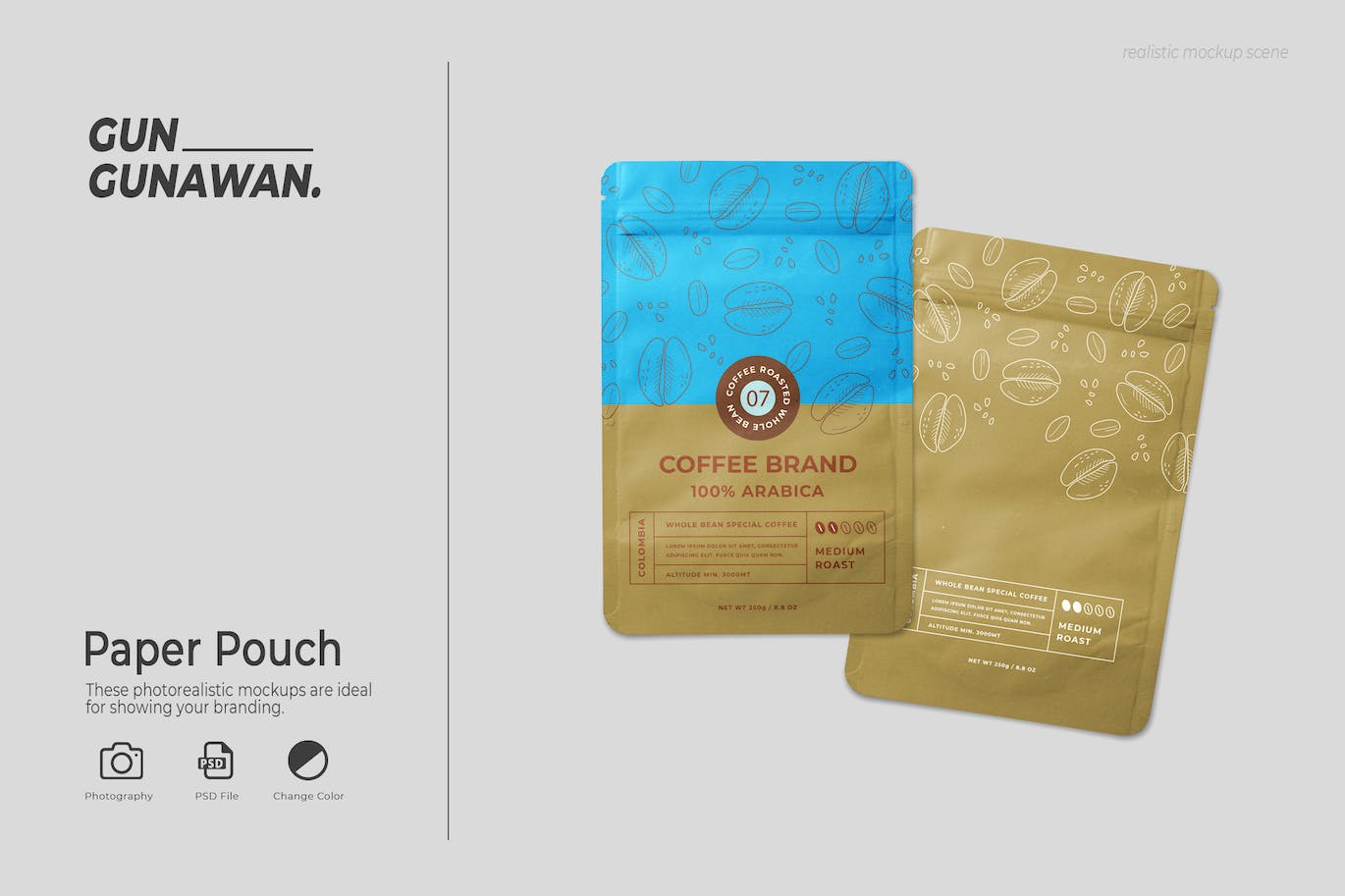 咖啡粉袋包装设计样机 Paper Pouch Mockup 样机素材 第1张