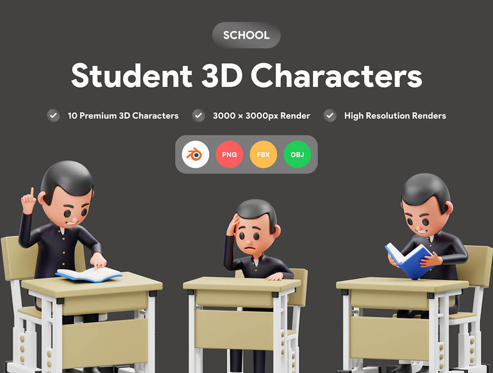 学生角色3D插画 设计素材 第1张