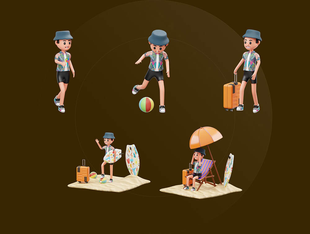 暑假假期3D人物插画素材 图片素材 第5张