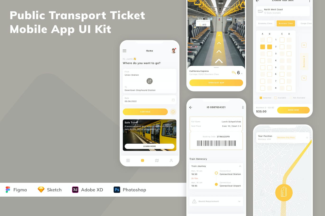 公共交通票据App应用程序UI工具包素材 Public Transport Ticket Mobile App UI Kit APP UI 第1张