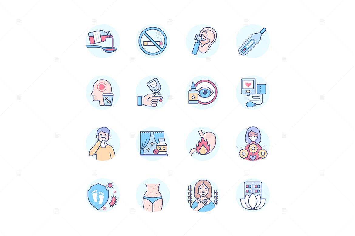 药物现代线条设计风格图标集 Medication – Modern Line Design Style Icons Set 图标素材 第1张