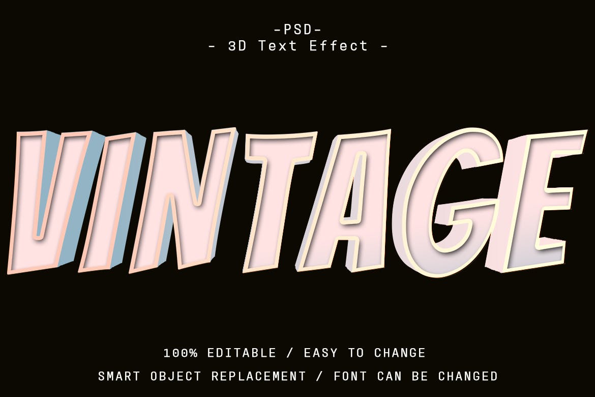 复古3D图层样式文字效果 6 Psd Vintage 3d Text Effect 插件预设 第7张
