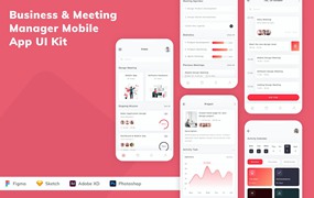 业务&会议管理App应用程序UI工具包素材 Business & Meeting Manager Mobile App UI Kit