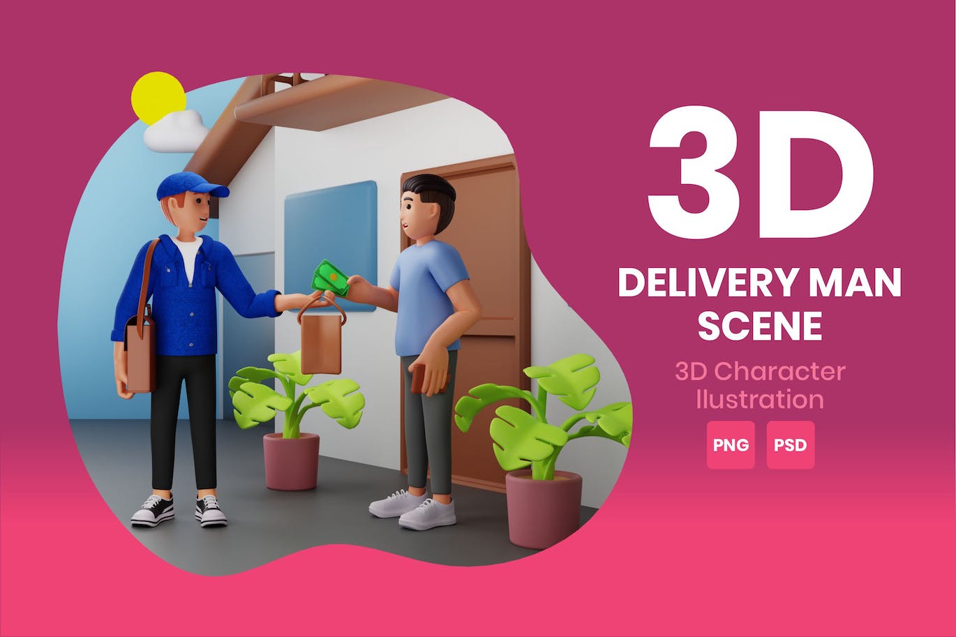 送货员场景3D角色插画素材 Delivery Man Scene 3D Character Illustration 图片素材 第1张