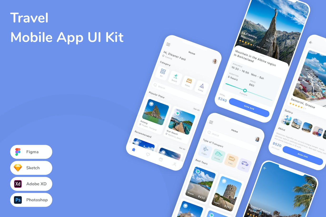 出行旅游App应用程序UI工具包素材 Travel Mobile App UI Kit APP UI 第1张