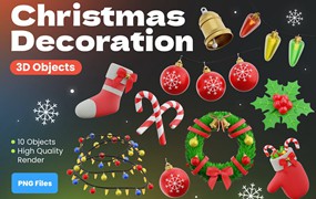 圣诞装饰3D插画 Christmas Decoration 3D Illustrations
