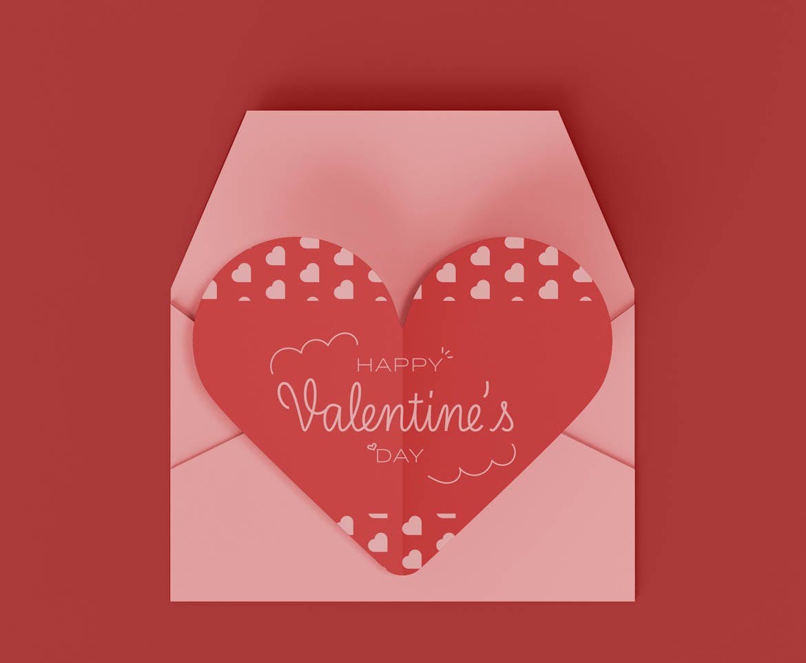 情人节信封&爱心纸张样机模板 Valentine’s Day Mockup 样机素材 第3张
