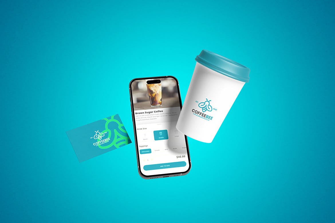 浮动手机/名片/纸杯咖啡品牌推广样机 Floating Coffee Branding Promotion Mockup 样机素材 第3张