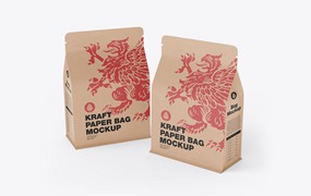 纸质牛皮纸食品袋包装设计样机 Paper Food Bag Mockup